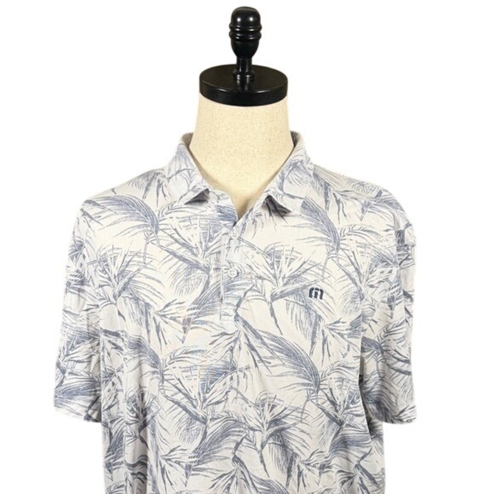 Travis Mathew Mens XXL Blue White Tropical Palm Leaf Pima Cotton Blend Golf Polo